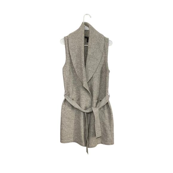 White House Black Market Sweaters - WHBM Wool Blend Belted Long Gray Sweater Vest Cardigan Size Small Pockets